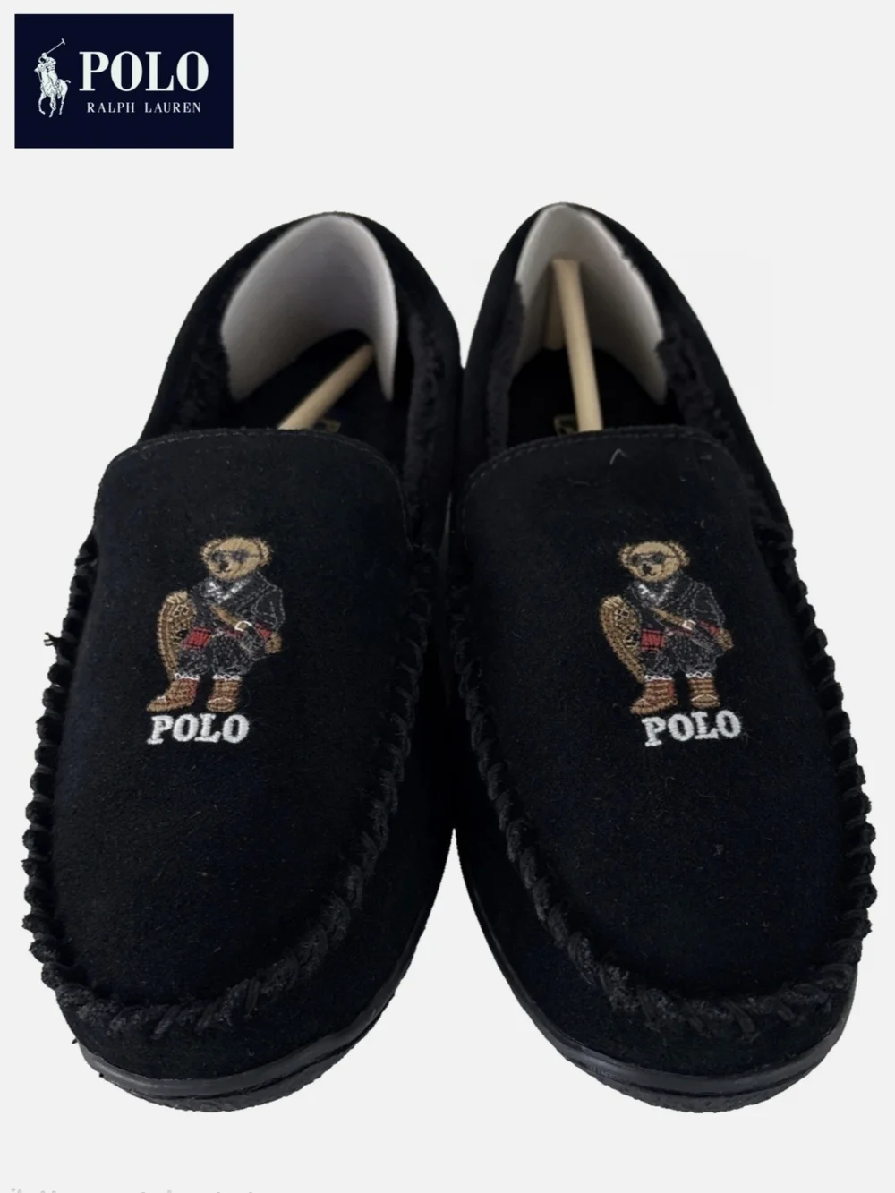 NWT Polo by Ralph Lauren Men's 9 Brenan Bear Embroidered Black Suede Loafers